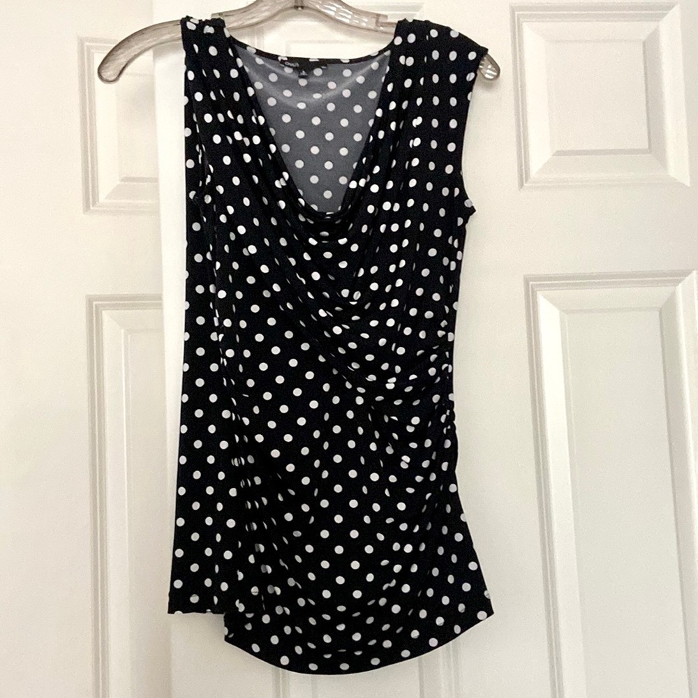 Chaus Sleeveless Polka Dot Shell Cowl Neck Shirt